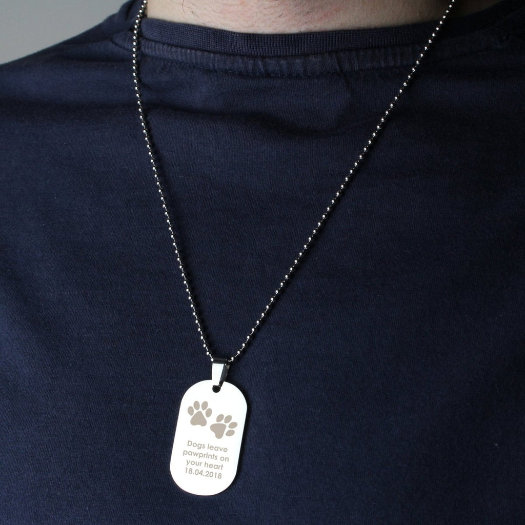 Personalised Pawprints Stainless Steel Dog Tag Necklace - Engraved Memories