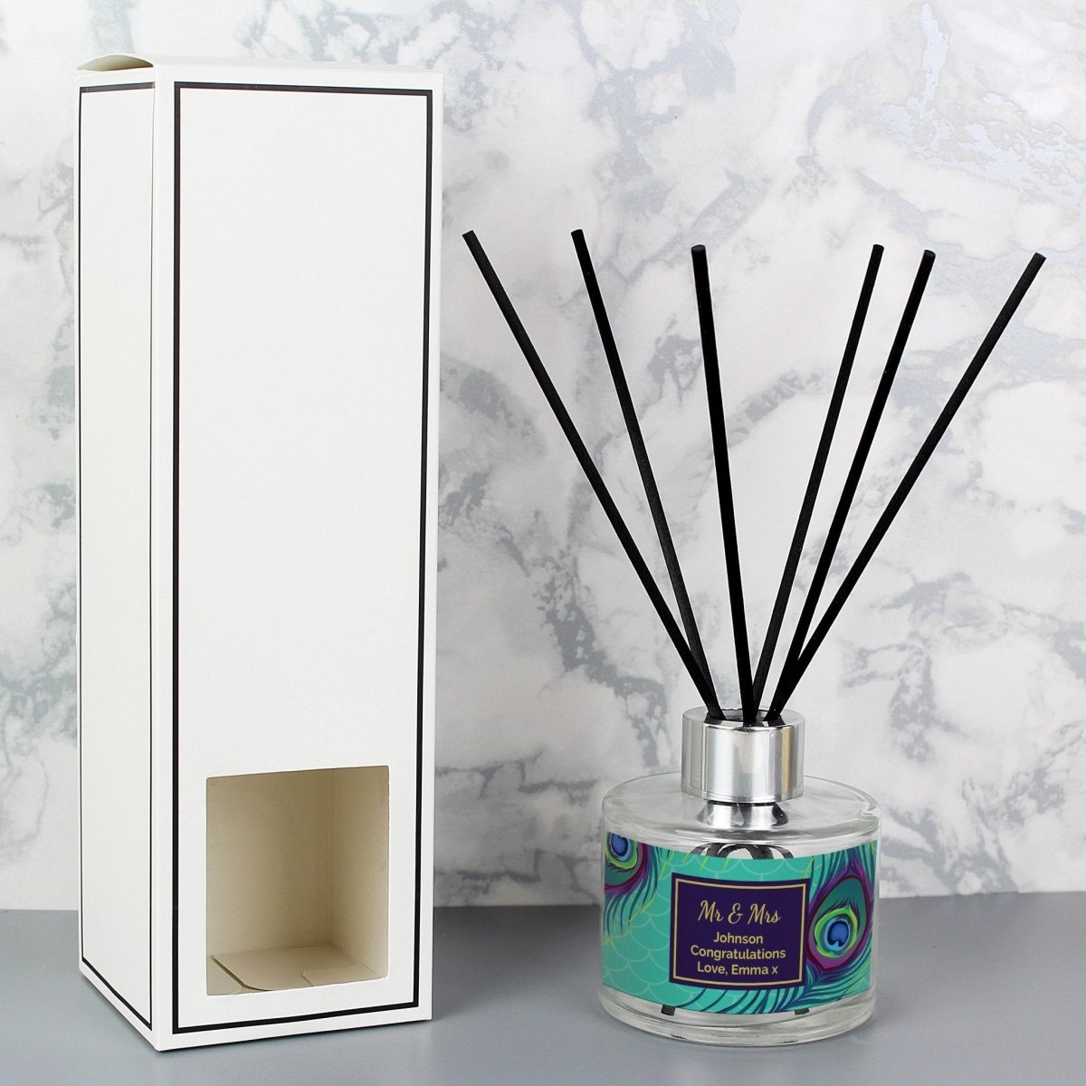 Personalised Reed Diffuser - PMC Peacock Design Glass – Engraved Memories