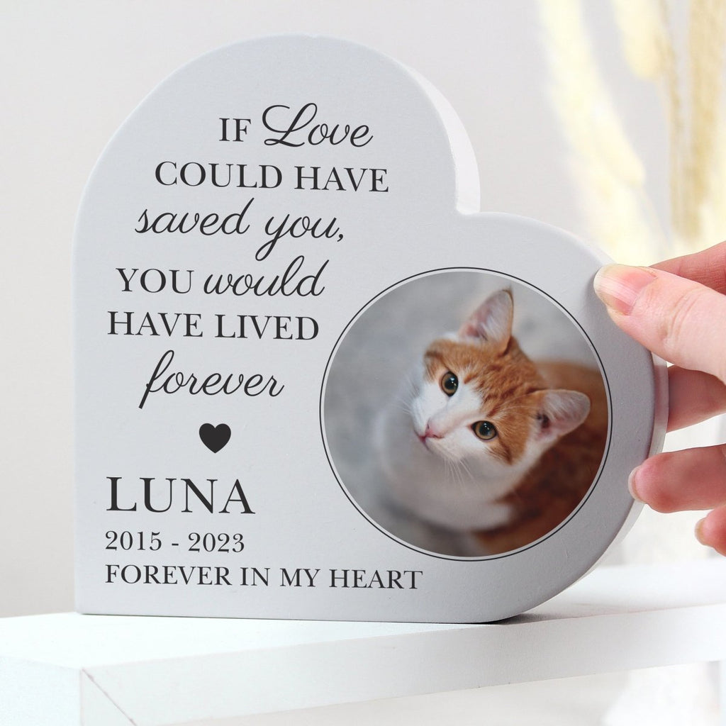 Personalised Pet Memorial Photo Upload Free Standing Heart Ornament - Engraved Memories