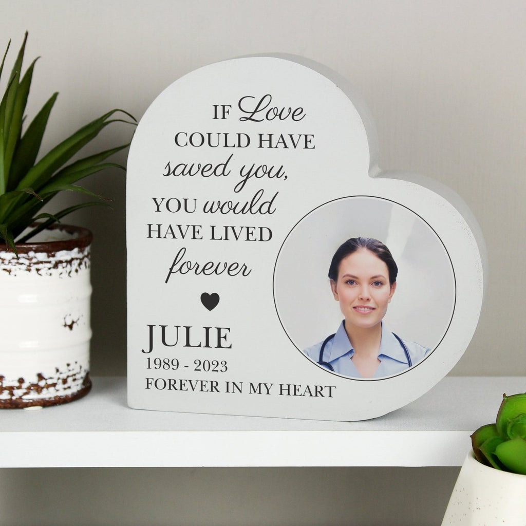 Personalised Pet Memorial Photo Upload Free Standing Heart Ornament - Engraved Memories