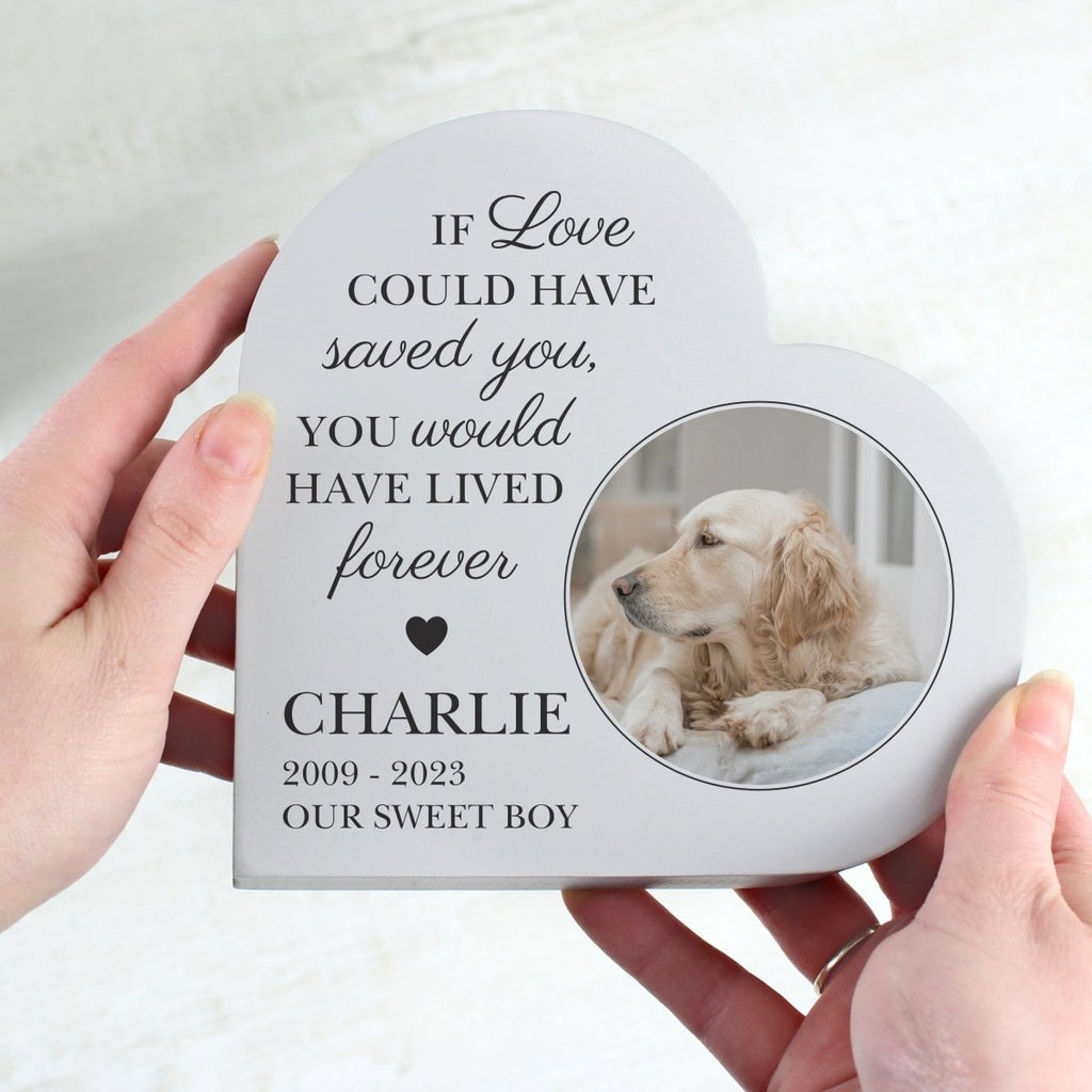 Personalised Pet Memorial Photo Upload Free Standing Heart Ornament - Engraved Memories