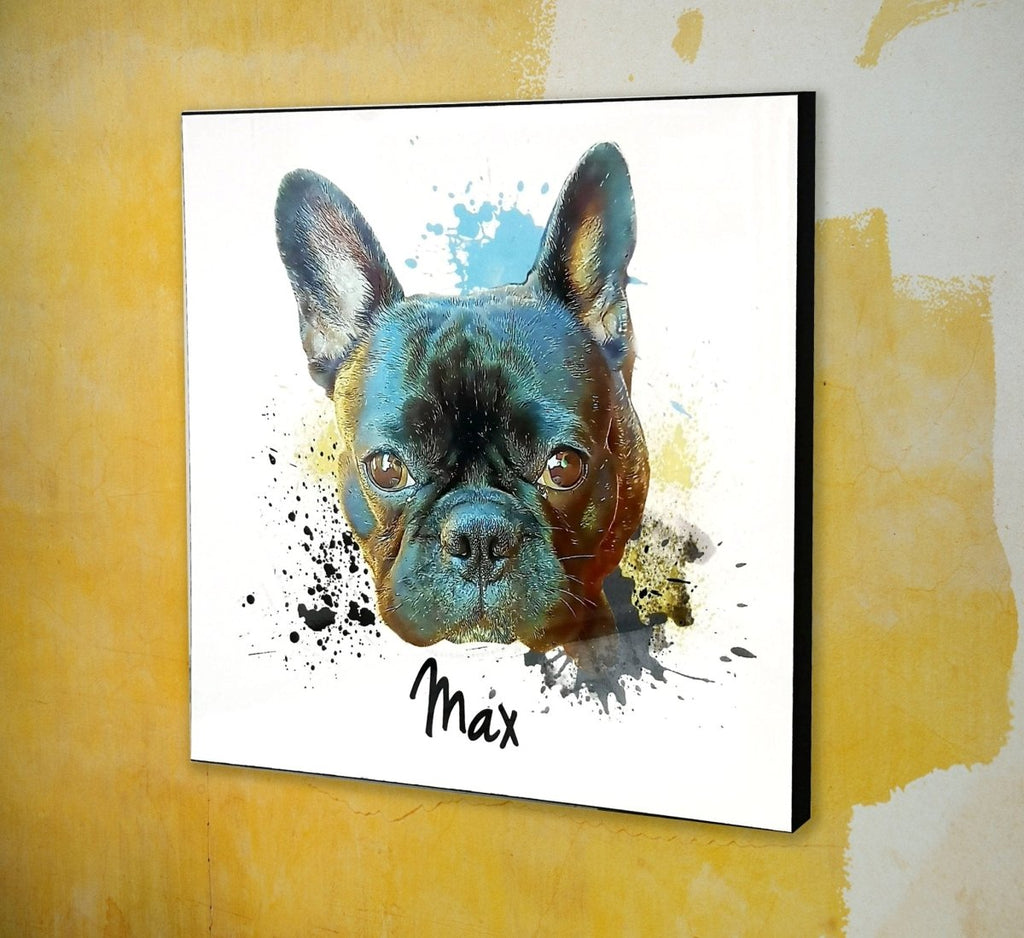 Custom Personalised Pet Portrait Illustration on Glossy Wooden Photo Panel - Engraved Memories