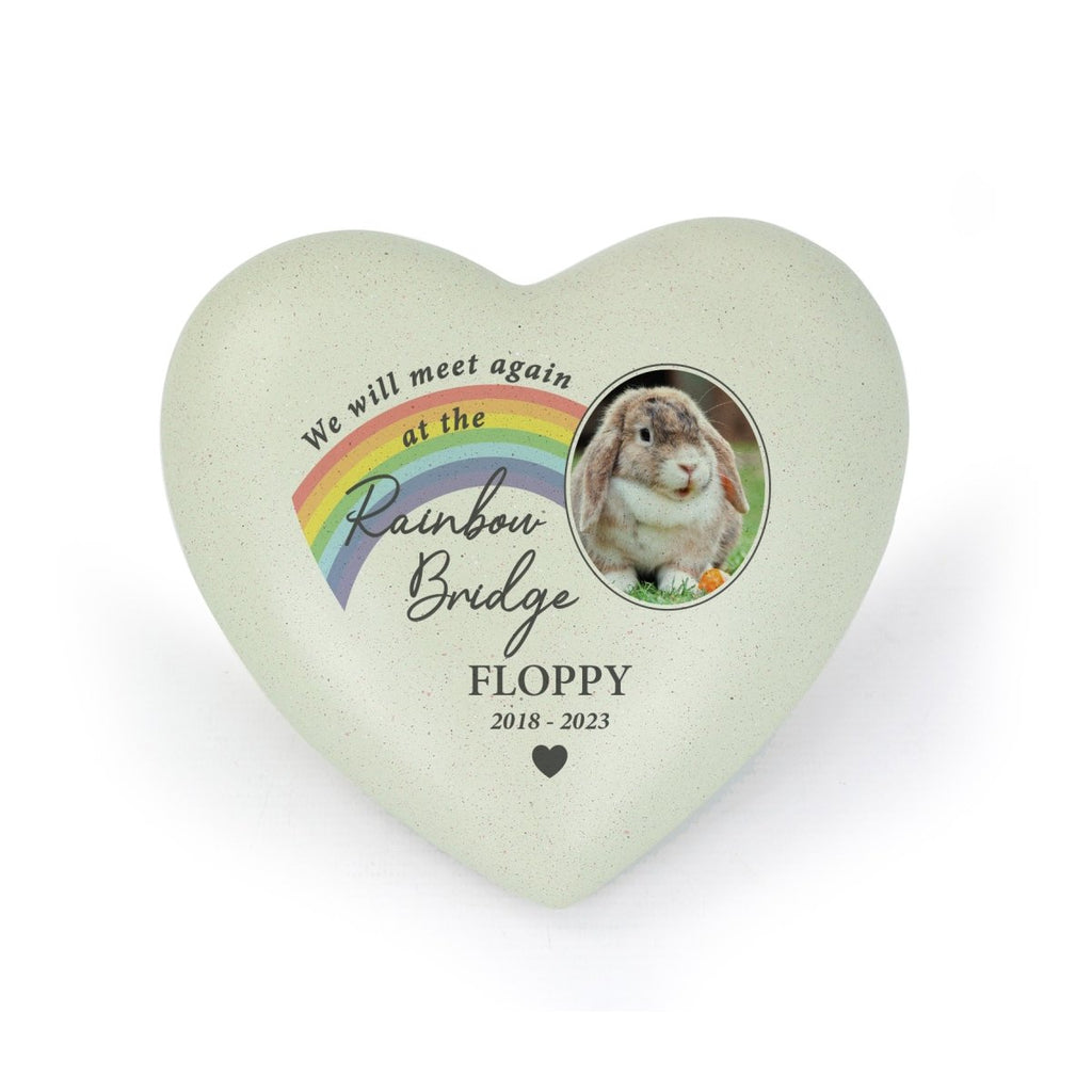 Personalised Pet Rainbow Photo Upload Memorial Resin Heart - Engraved Memories