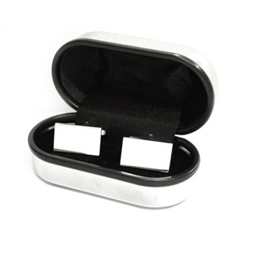 Stylish engraved cufflinks in a chrome case, perfect for weddings, anniversaries, or corporate events with free engraving offered.