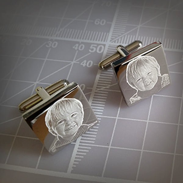 Personalised Photo Engraved Square Cufflinks in Personalised Chromed Box Father's day gift - Engraved Memories