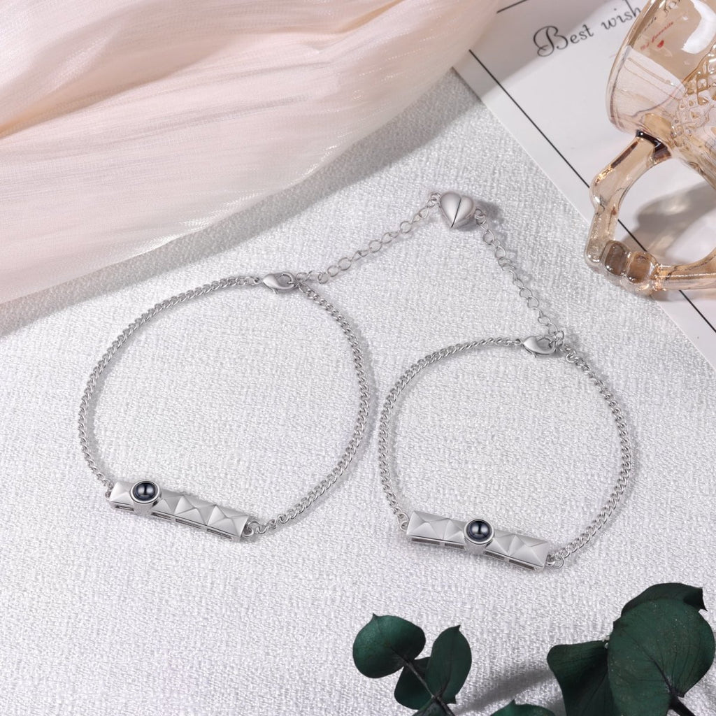 Personalised Photo Projection Heart Charm Adjustable Bracelet - Engraved Memories