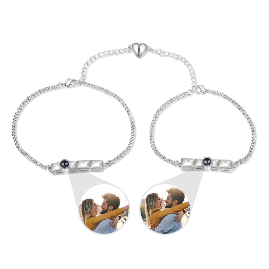 Personalised Photo Projection Heart Charm Adjustable Bracelet - Engraved Memories