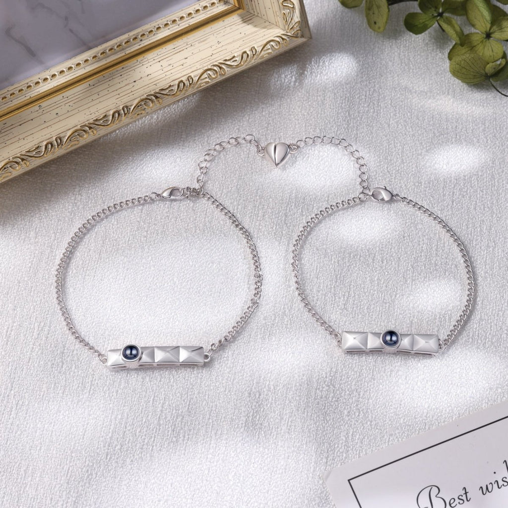 Personalised Photo Projection Heart Charm Adjustable Bracelet - Engraved Memories