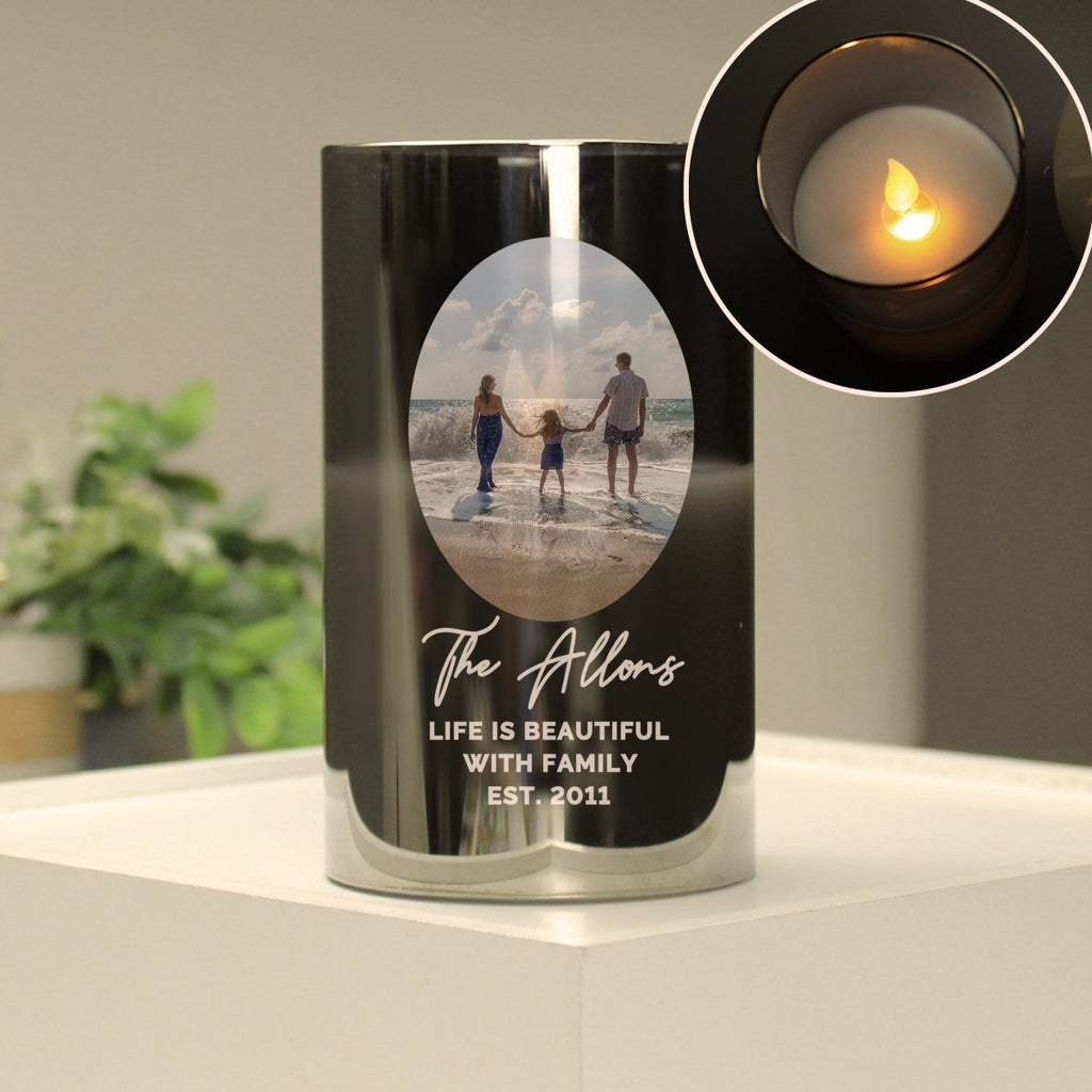 Personalised Photo Upload Smoked Glass LED Candle - Engraved Memories