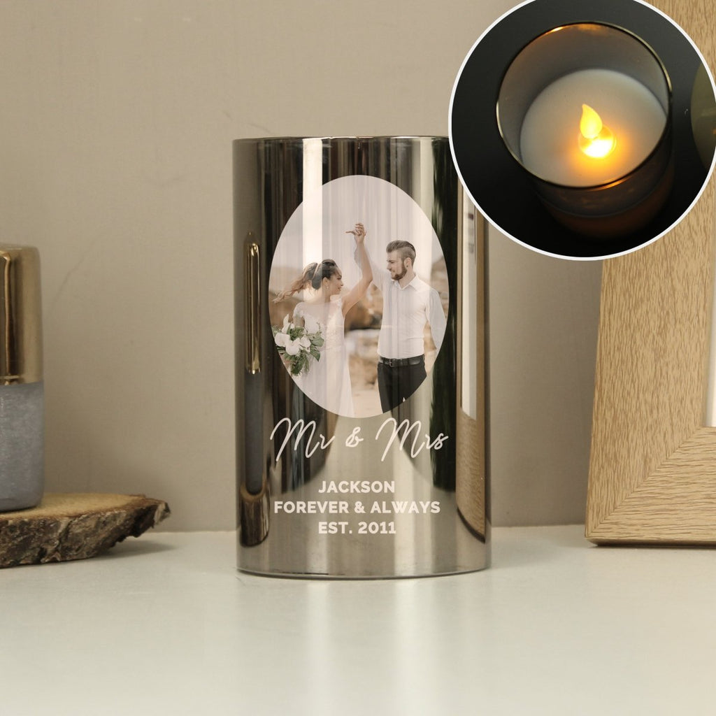 Personalised Photo Upload Smoked Glass LED Candle - Engraved Memories