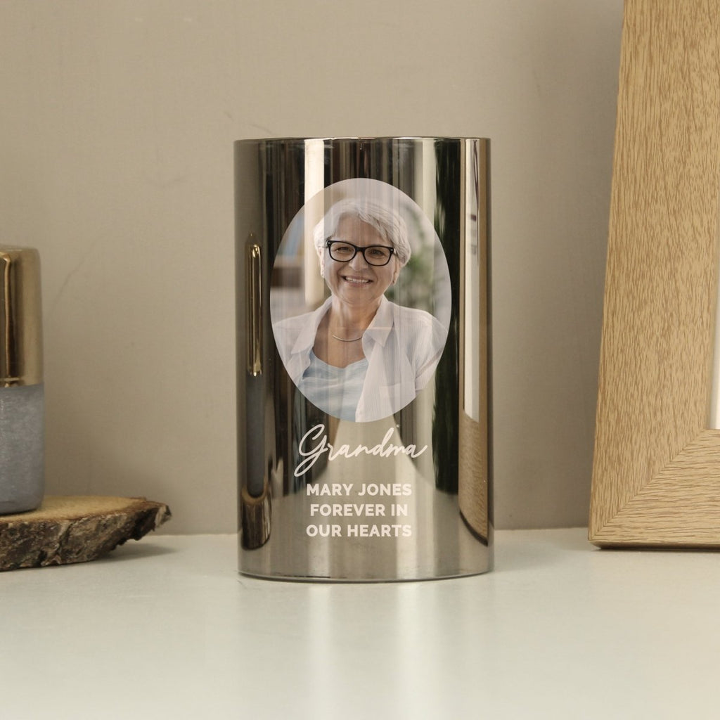 Personalised Photo Upload Smoked Glass LED Candle - Engraved Memories