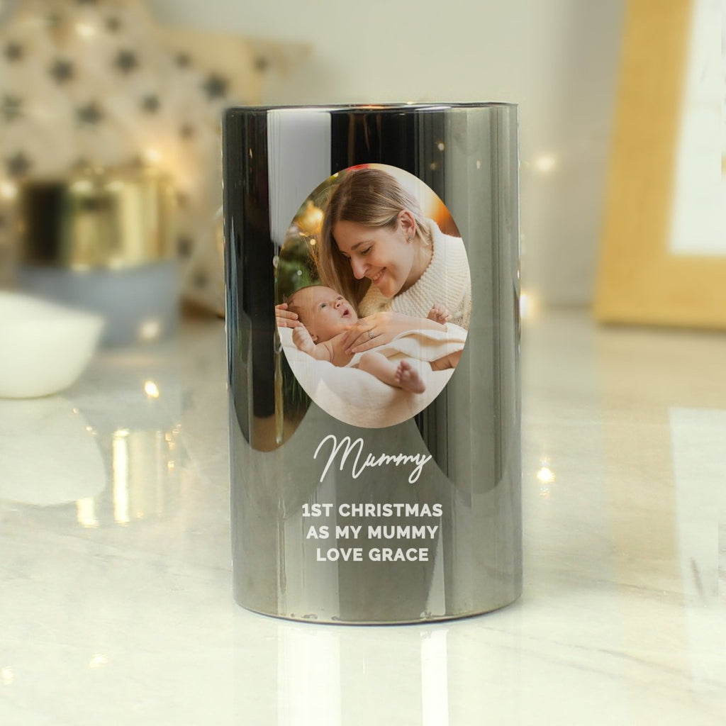 Personalised Photo Upload Smoked Glass LED Candle - Engraved Memories