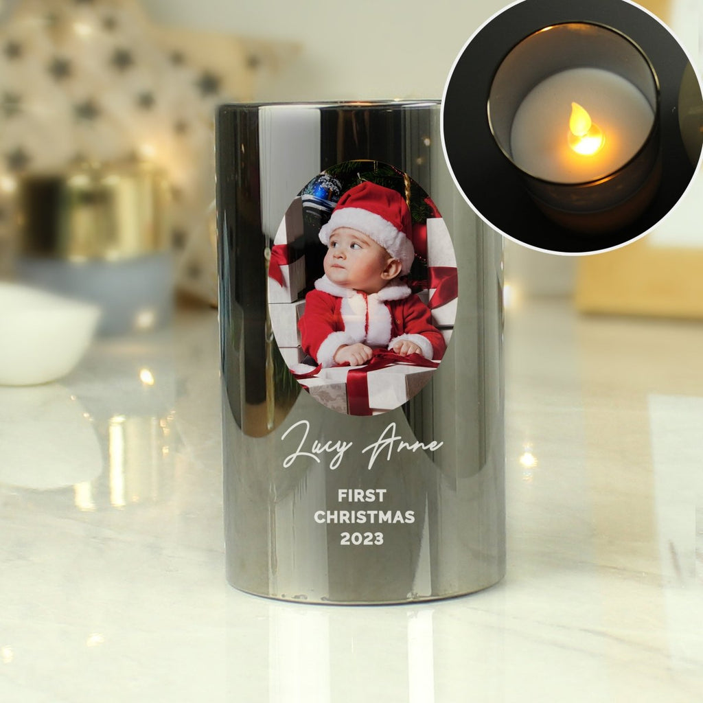 Personalised Photo Upload Smoked Glass LED Candle - Engraved Memories