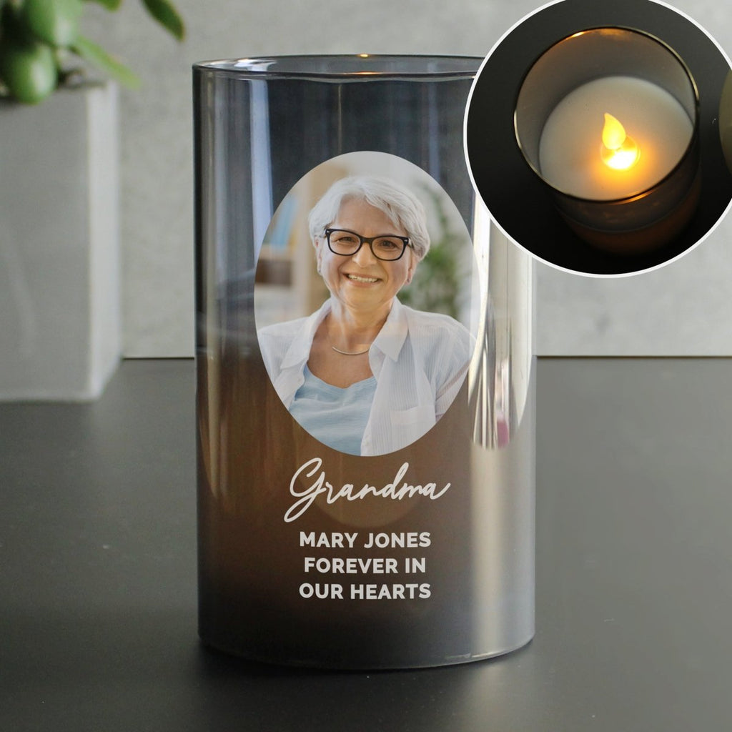 Personalised Photo Upload Smoked Glass LED Candle - Engraved Memories