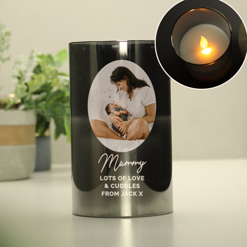 Personalised Photo Upload Smoked Glass LED Candle - Engraved Memories