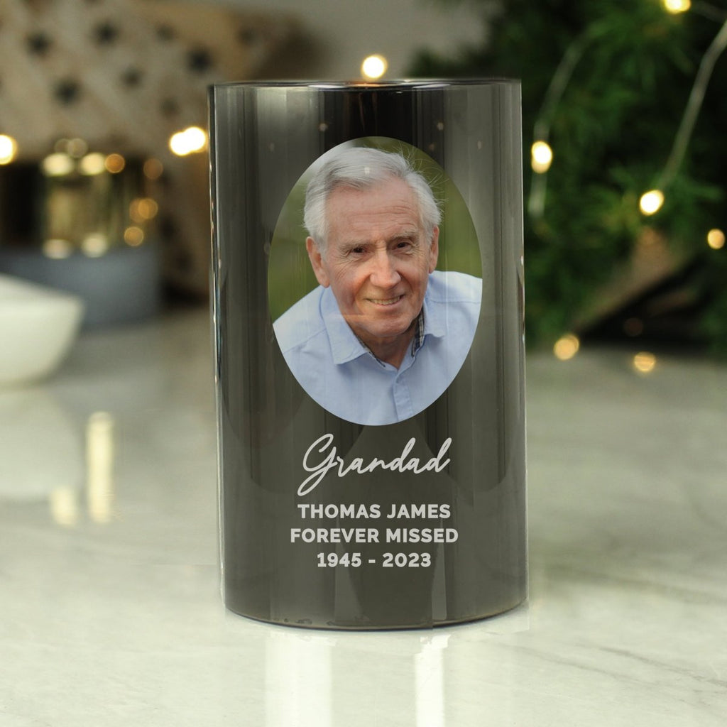 Personalised Photo Upload Smoked Glass LED Candle - Engraved Memories