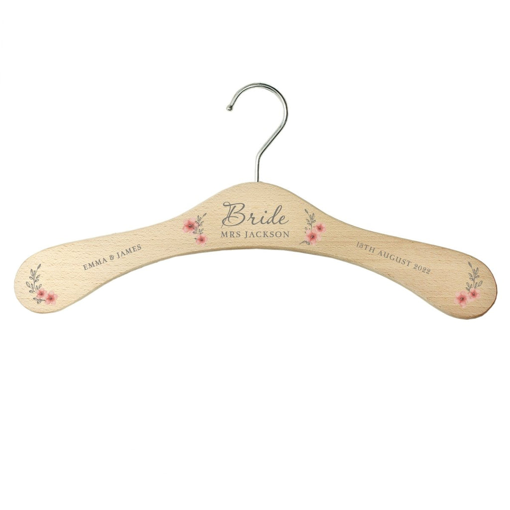 Personalised Pink Floral Wooden Hanger, Wedding Bridesmaid Gift - Engraved Memories