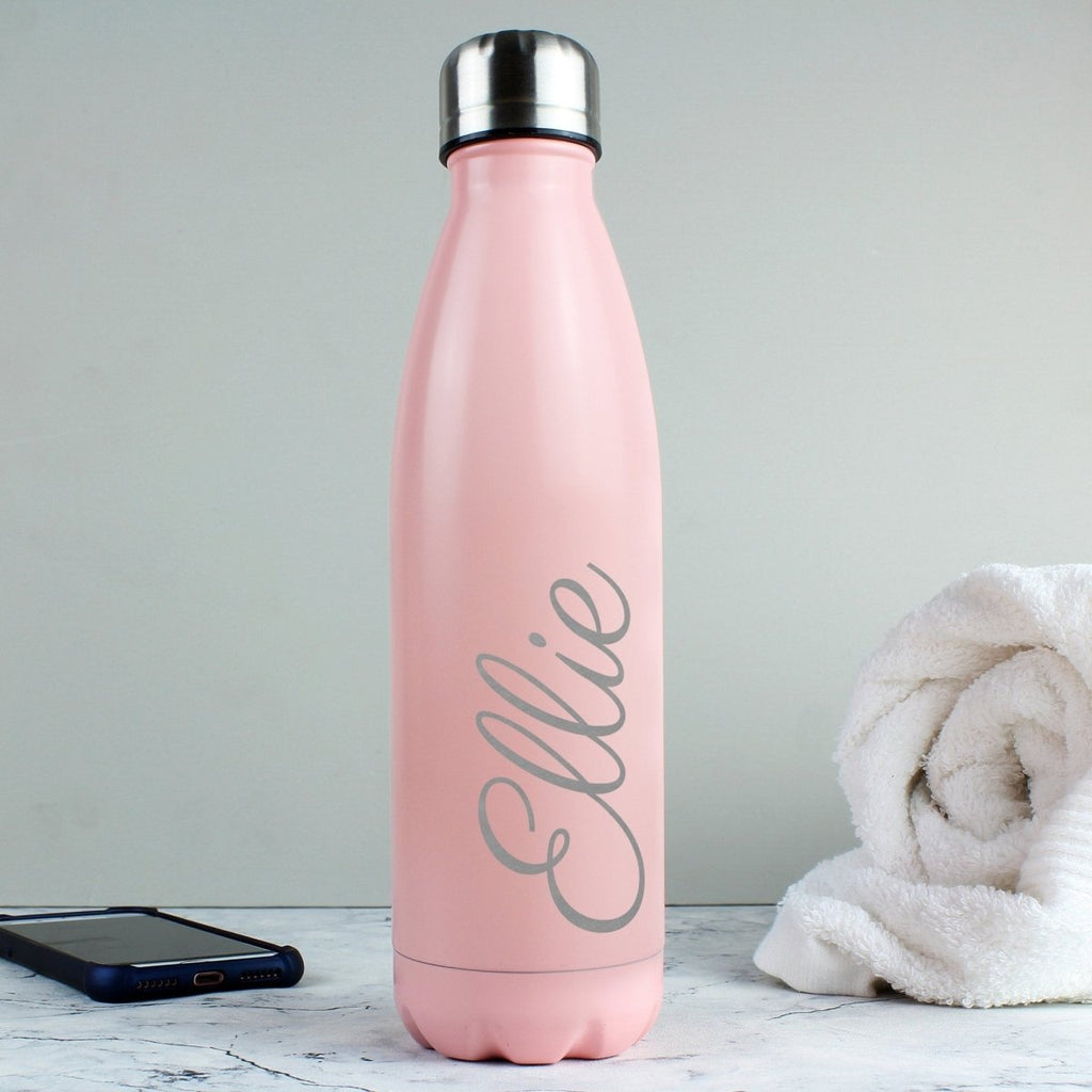 Personalised Pink Metal Insulated Drinks Bottle - Engraved Memories