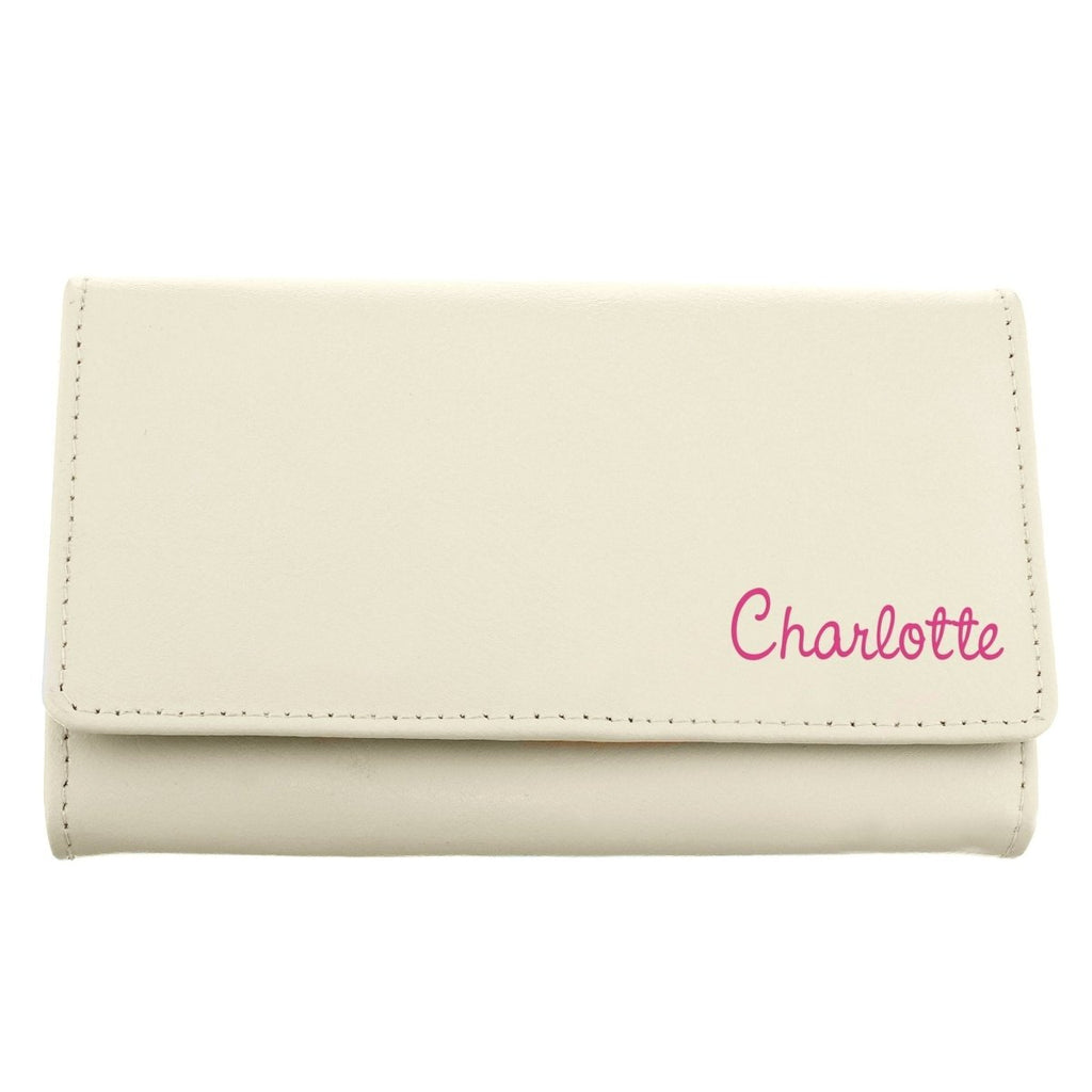 Personalised Pink Name Cream Leather Purse - Engraved Memories