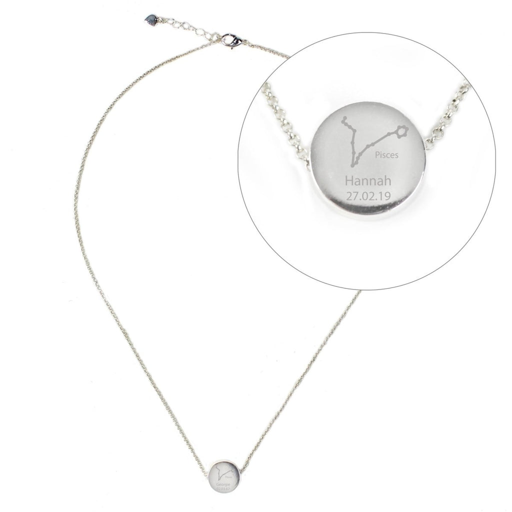 Personalised Pisces Zodiac Star Sign Silver Tone Necklace (February 19th - March 20th) - Engraved Memories