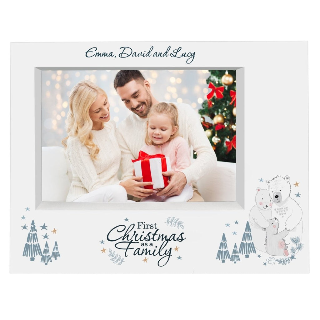 Personalised Polar Bear '1st Christmas As A Family' 7x5 Box Photo Frame - Engraved Memories