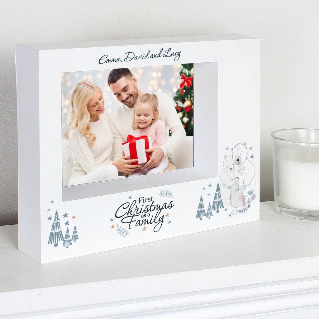 Personalised Polar Bear '1st Christmas As A Family' 7x5 Box Photo Frame - Engraved Memories