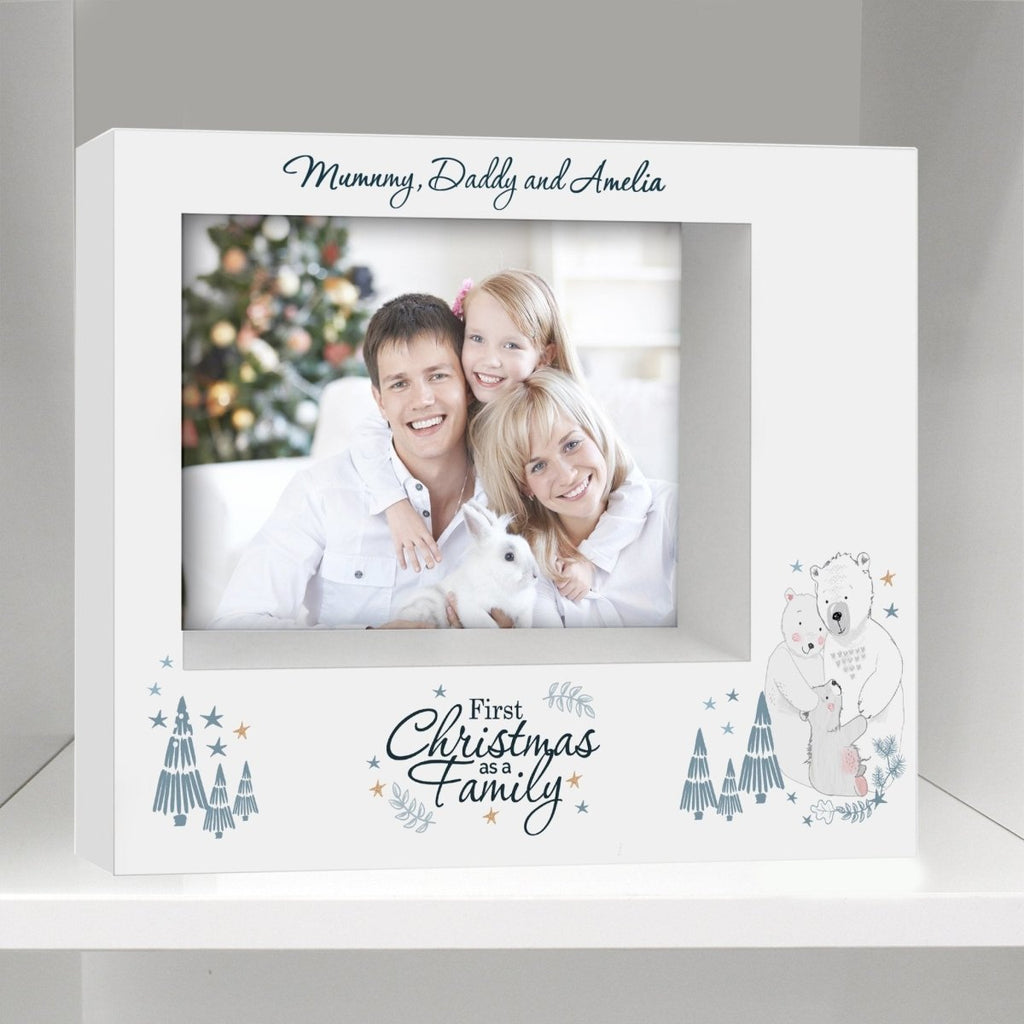 Personalised Polar Bear '1st Christmas As A Family' 7x5 Box Photo Frame - Engraved Memories