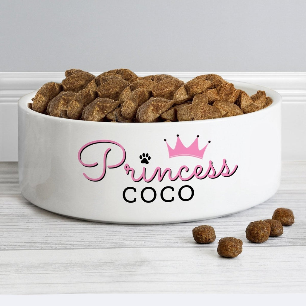 Personalised Princess 14cm Medium Ceramic White Pet Bowl - Engraved Memories