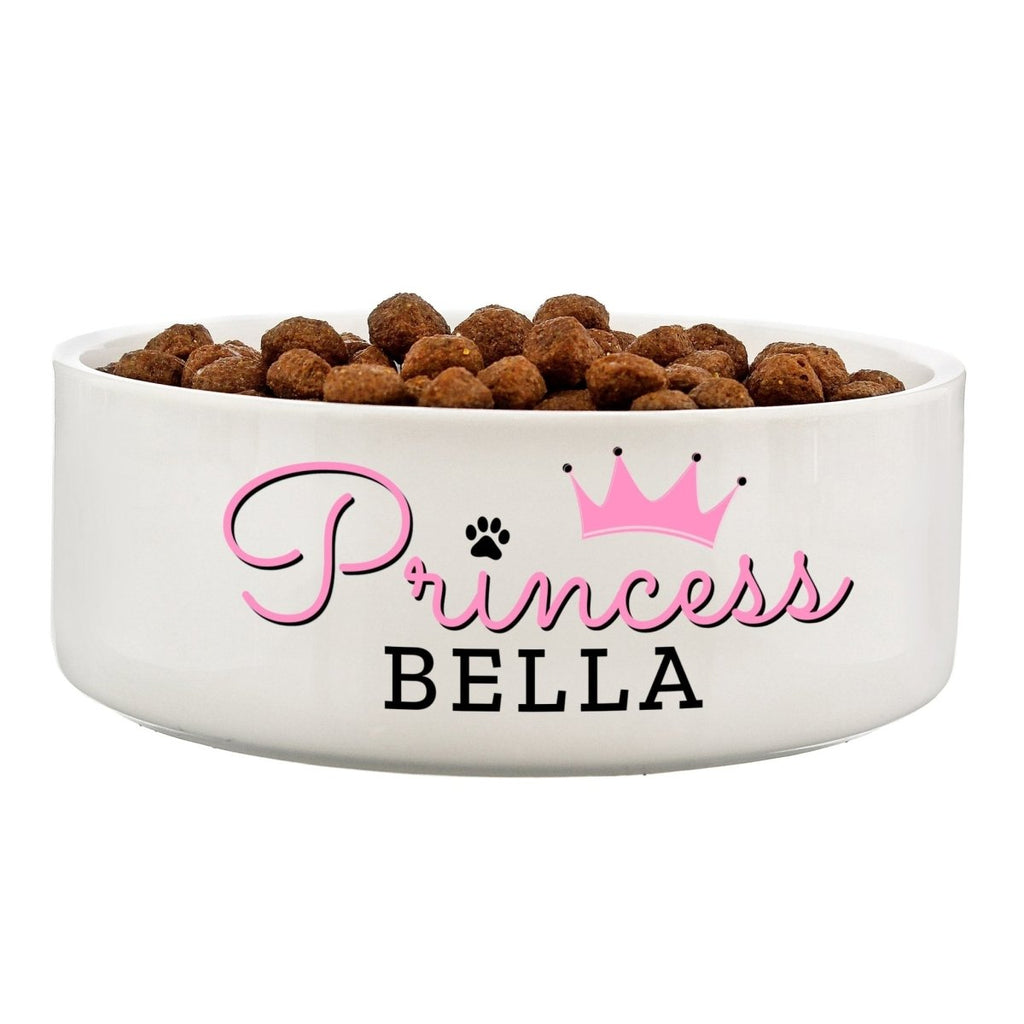 Personalised Princess 14cm Medium Ceramic White Pet Bowl - Engraved Memories