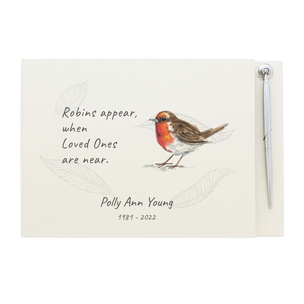Personalised Robins Appear Memorial Guest Book - Engraved Memories