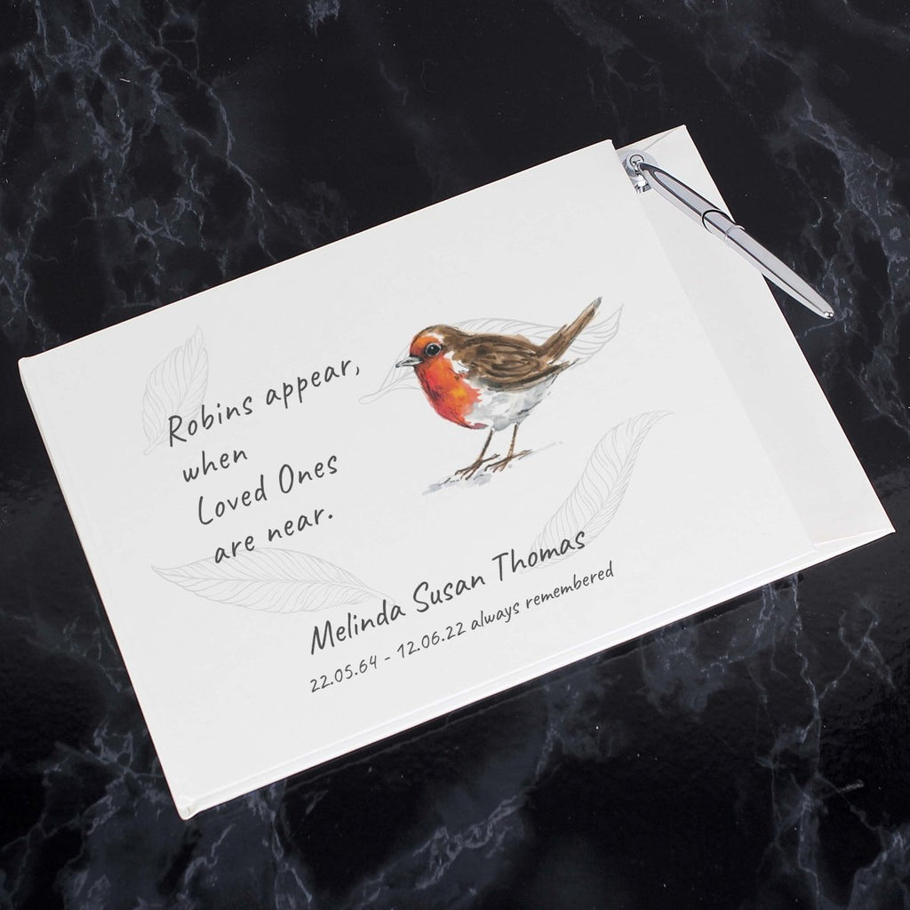 Personalised Robins Appear Memorial Guest Book - Engraved Memories