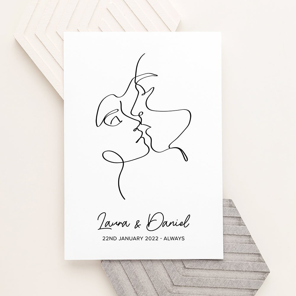 Personalised Romantic Line Art Loving Couple Print - Engraved Memories