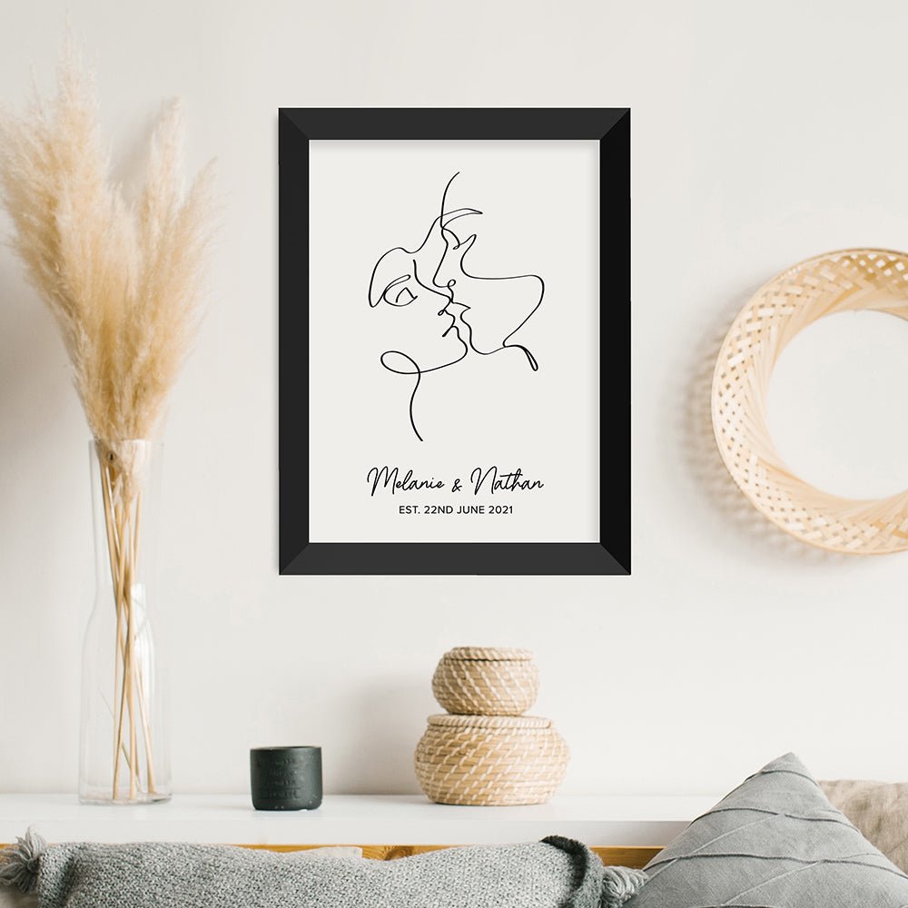 Personalised Romantic Line Art Loving Couple Print - Engraved Memories