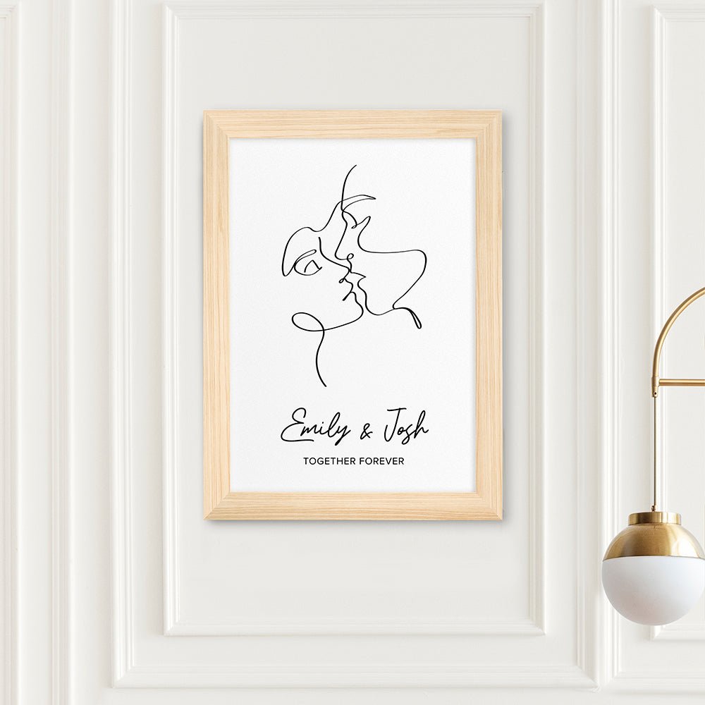 Personalised Romantic Line Art Loving Couple Print - Engraved Memories