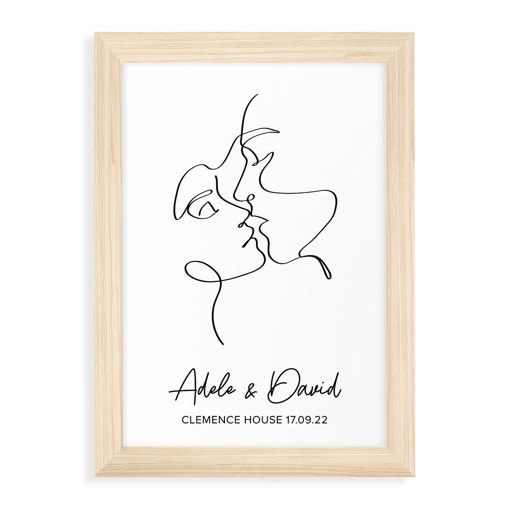 Personalised Romantic Line Art Loving Couple Print - Engraved Memories