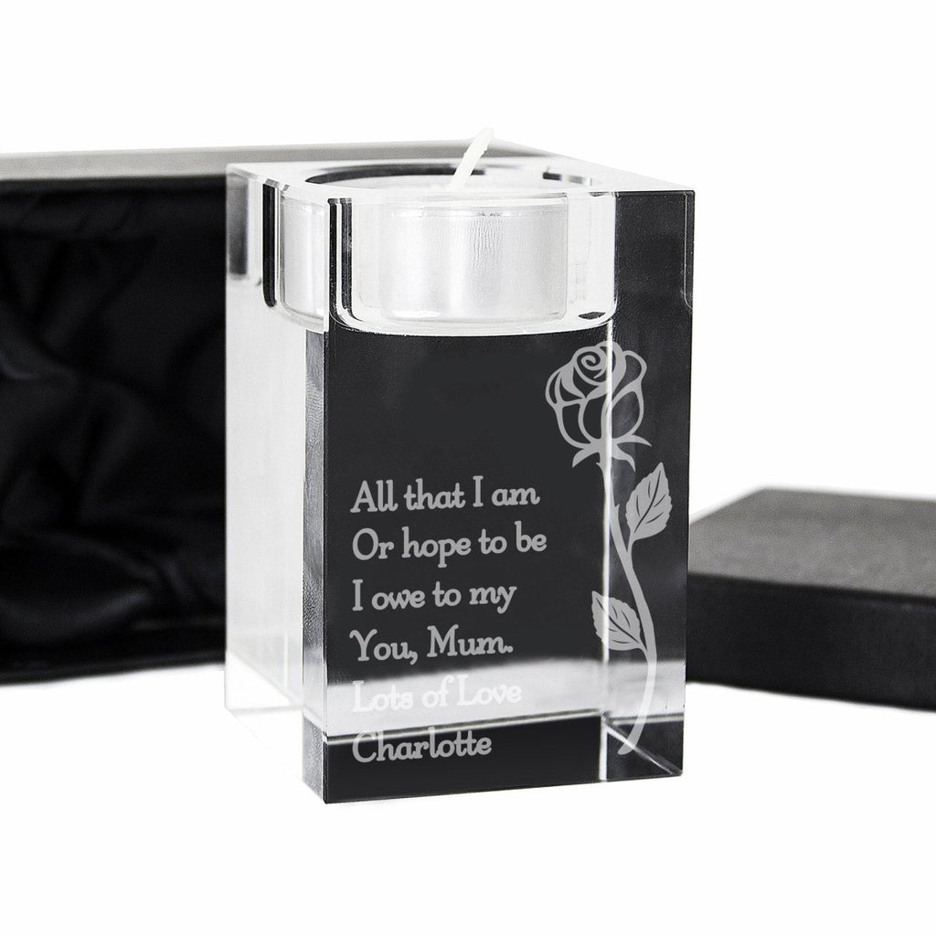 Personalised Rose Glass Tea Light Holder - Engraved Memories