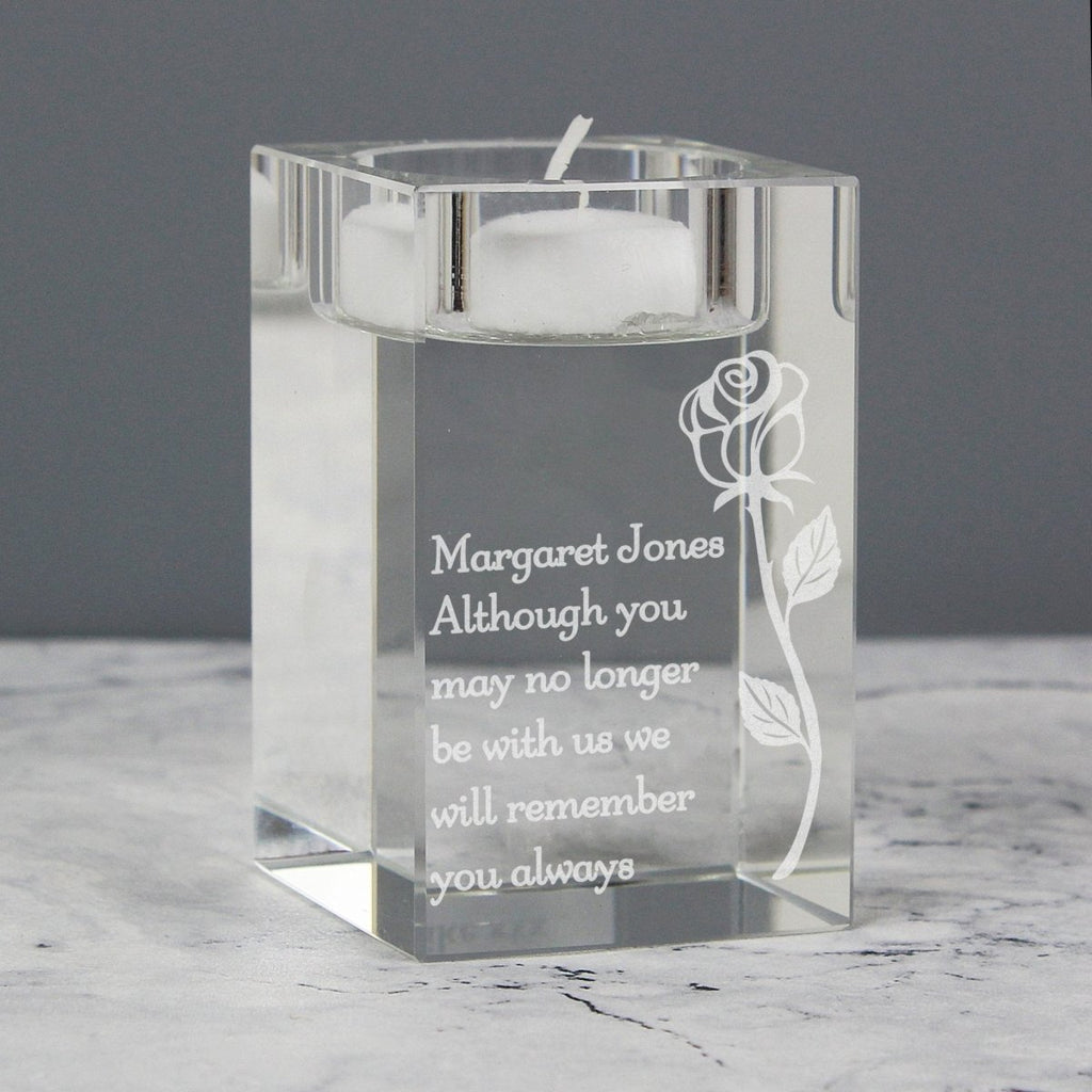 Personalised Rose Glass Tea Light Holder - Engraved Memories