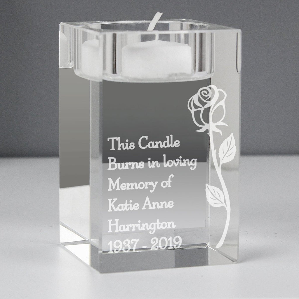 Personalised Rose Glass Tea Light Holder - Engraved Memories