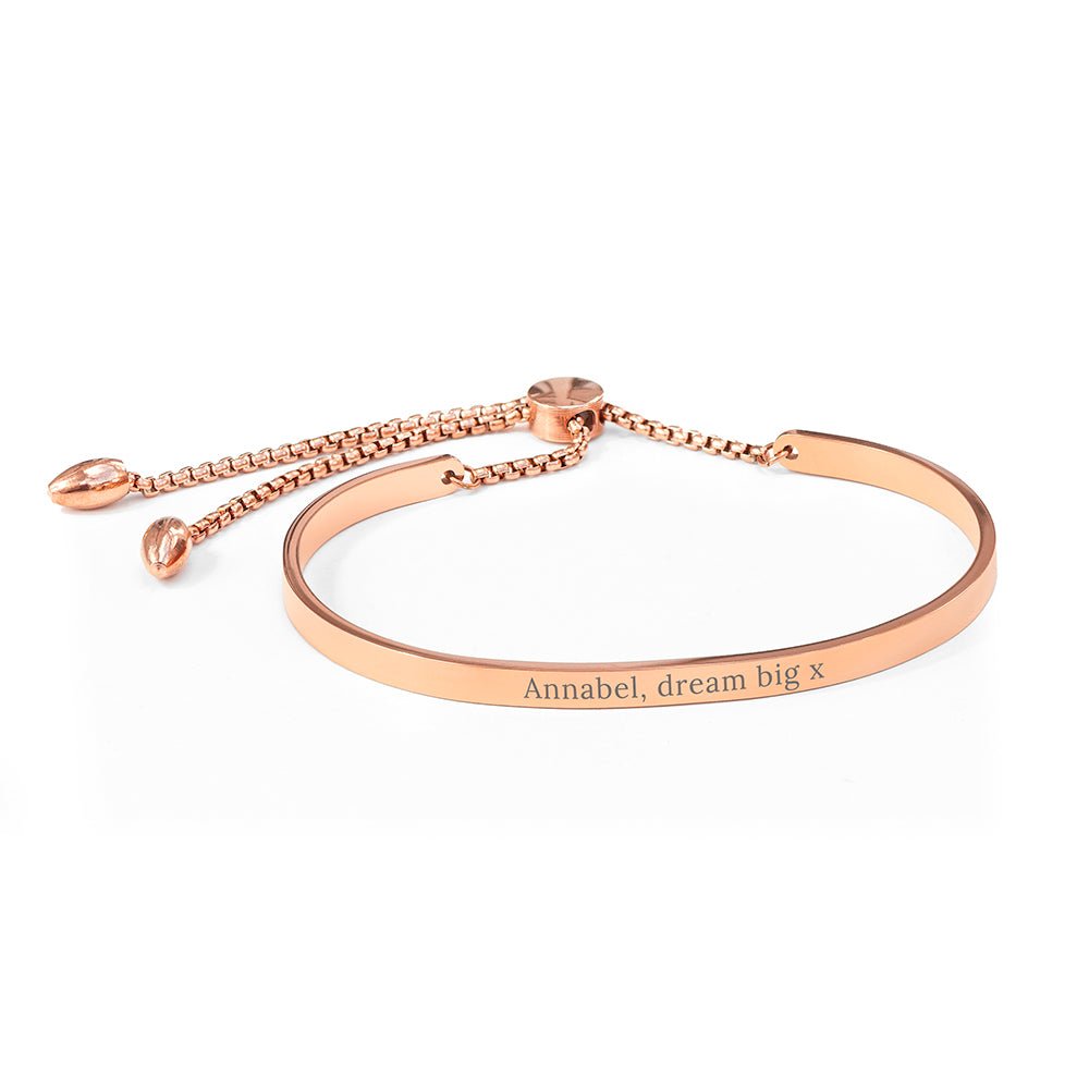 Personalised Rose Gold Affirmation Bangle Bracelet - Engraved Memories