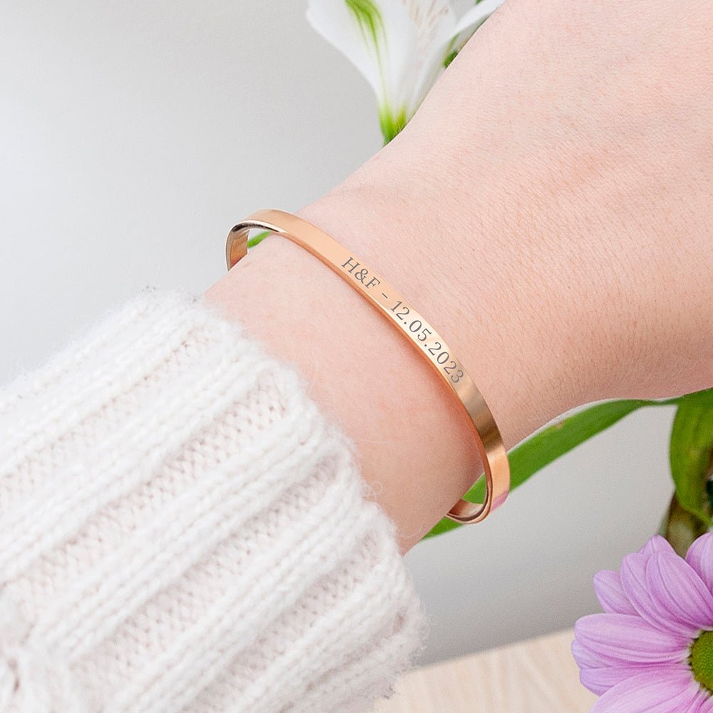 Personalised Rose Gold Affirmation Bangle Bracelet - Engraved Memories