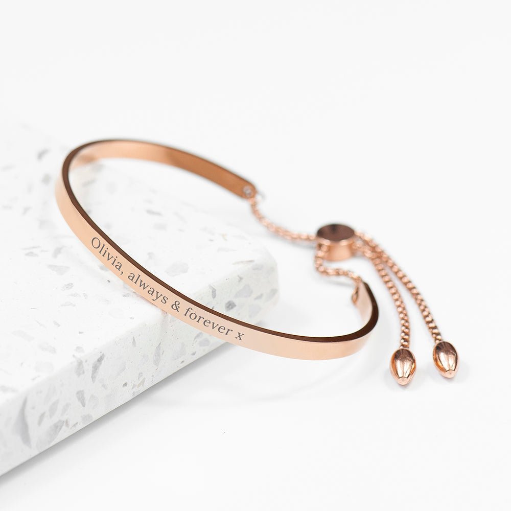 Personalised Rose Gold Affirmation Bangle Bracelet - Engraved Memories