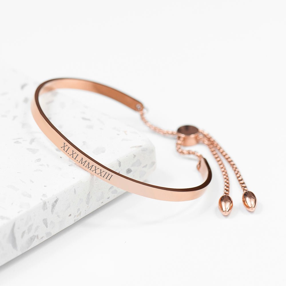 Personalised Rose Gold Affirmation Bangle Bracelet - Engraved Memories