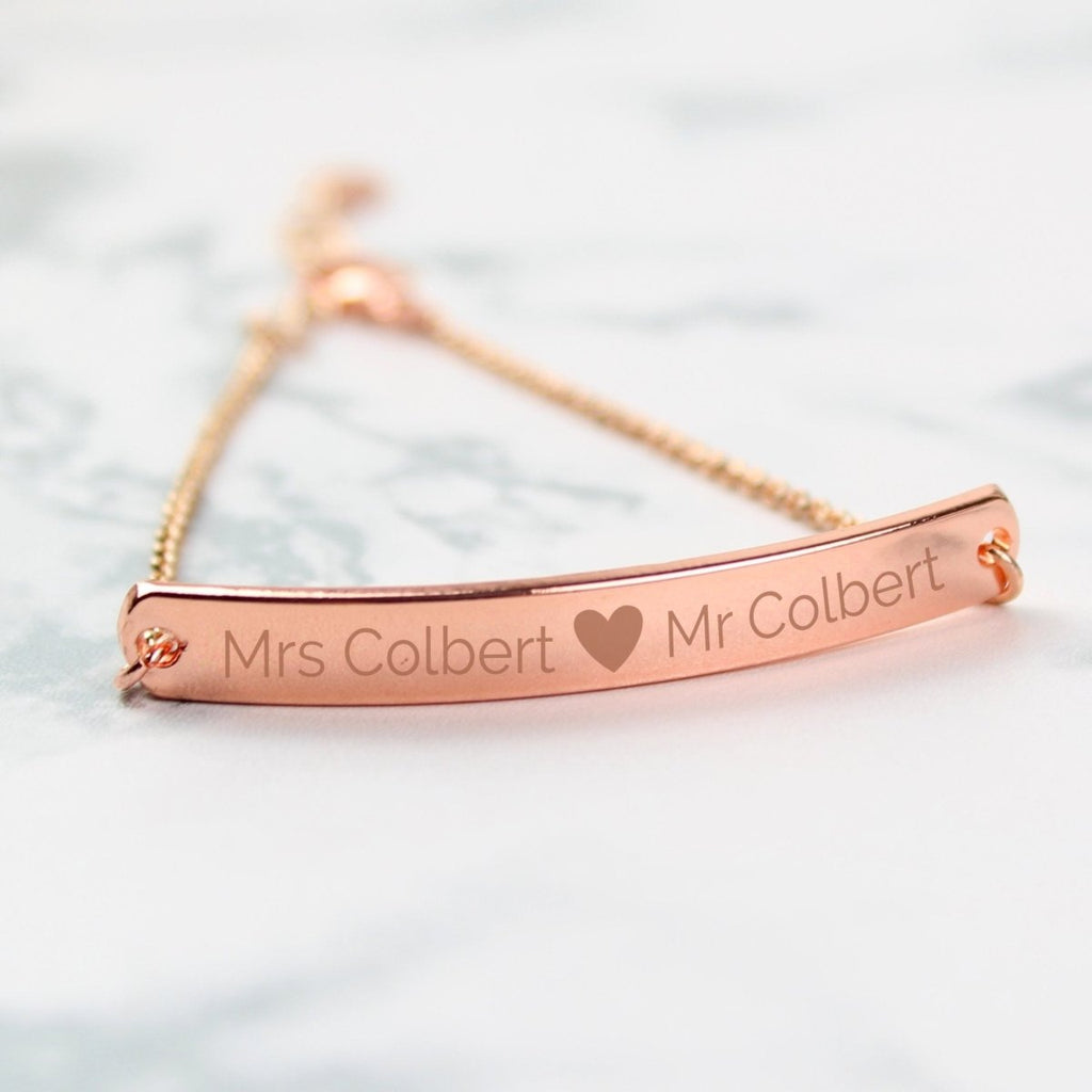 Personalised Rose Gold Tone Heart Bar Bracelet - Engraved Memories