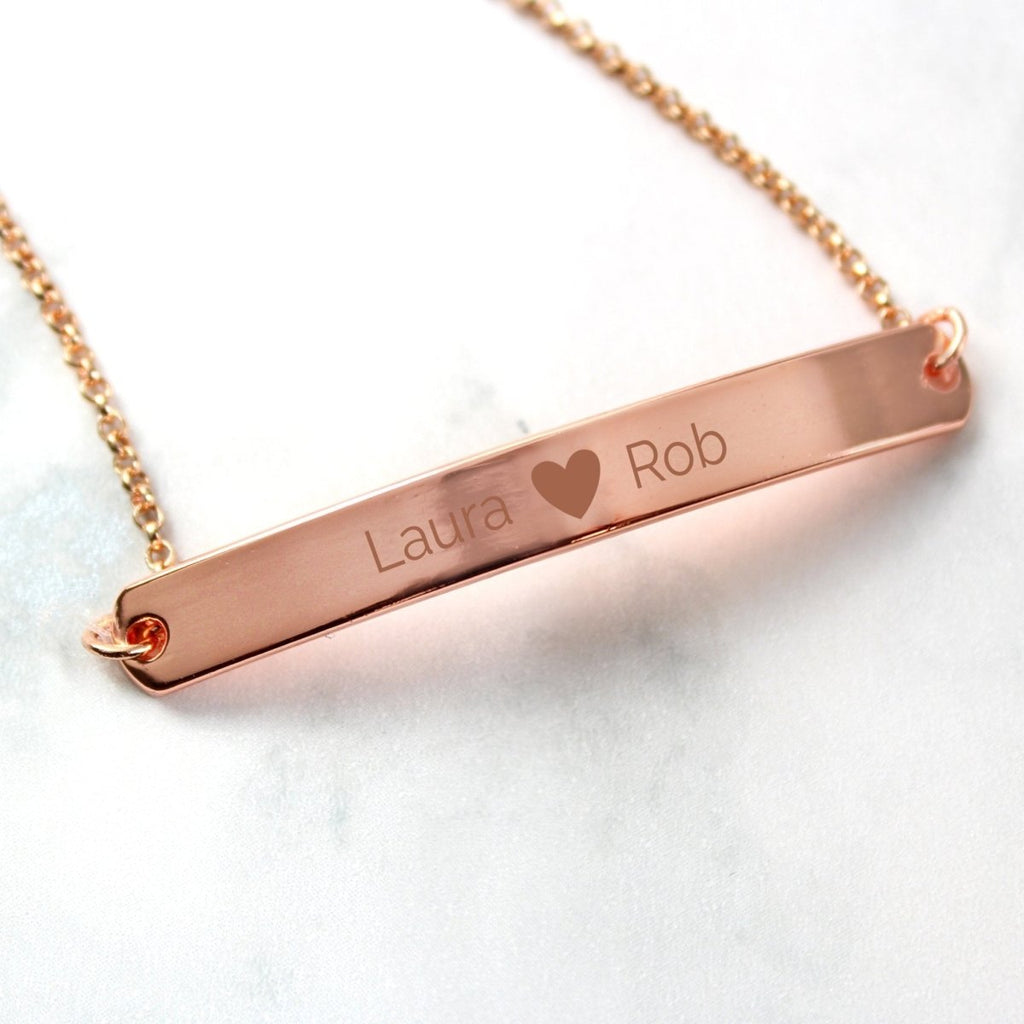 Personalised Rose Gold Tone Heart Bar Bracelet - Engraved Memories