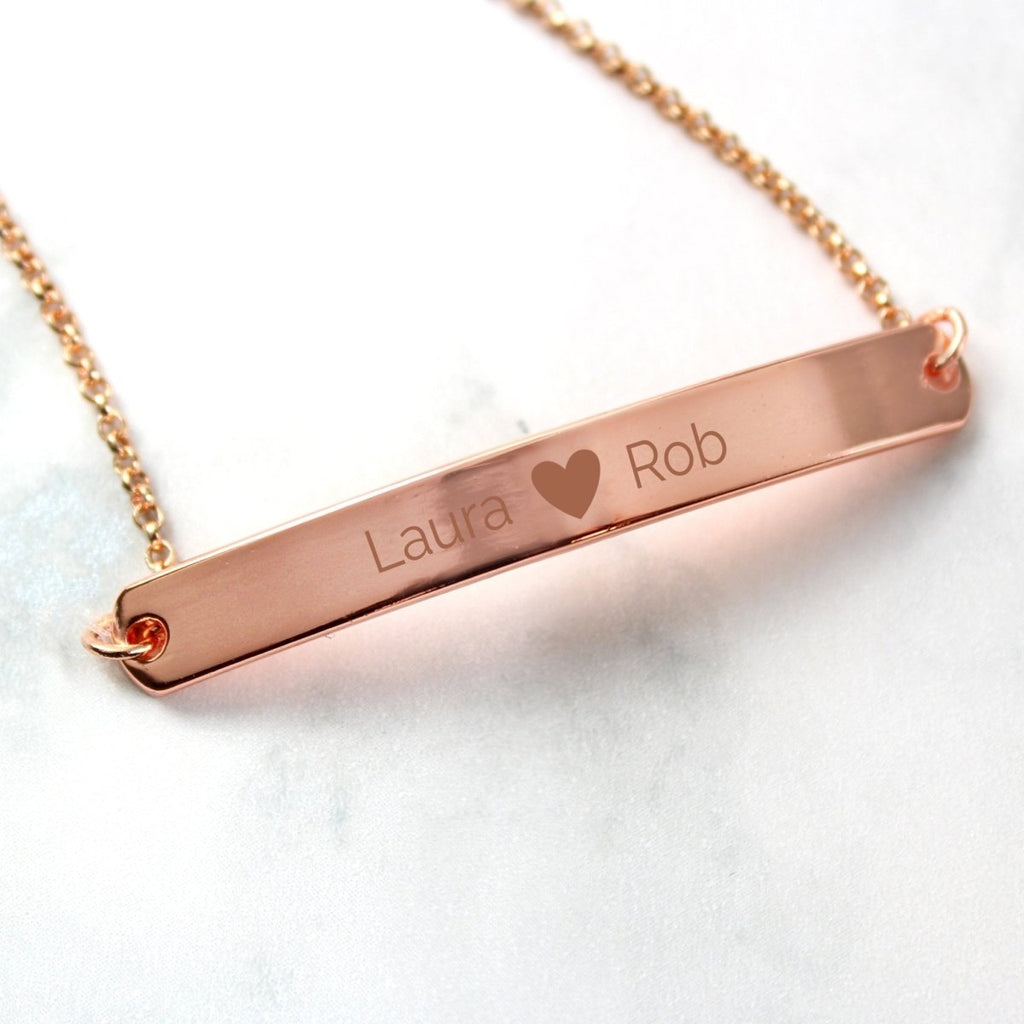 Personalised Rose Gold Tone Heart Bar Bracelet - Engraved Memories