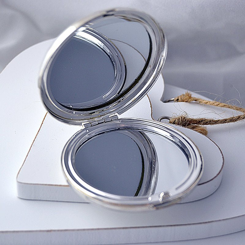 Personalized handbag mirror, engraved with photo or message, perfect Bridesmaids or Mother's Day gift.
