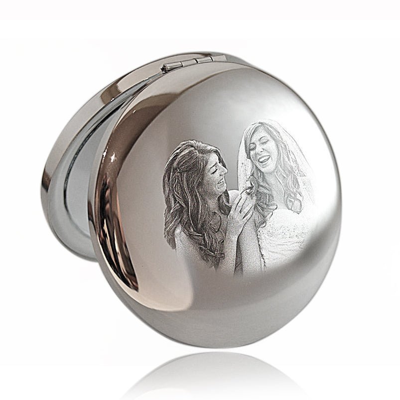 Personalised Round Compact Mirror Engraved with Photo/Text - Engraved Memories
