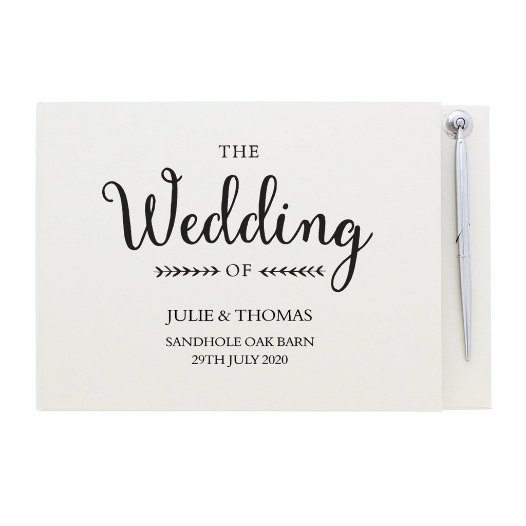 Personalised Rustic Wedding Hardback Guest Book & Pen - Engraved Memories
