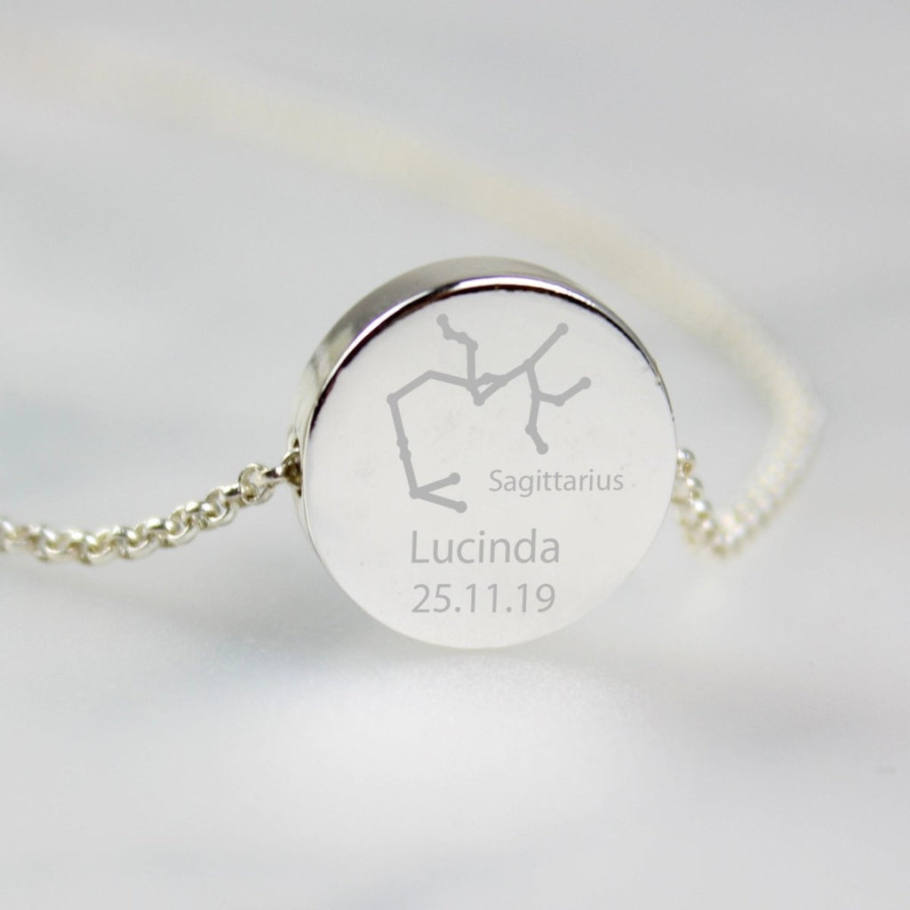Personalised Sagittarius Zodiac Star Sign Silver Tone Necklace (November 22nd - December 21st) - Engraved Memories