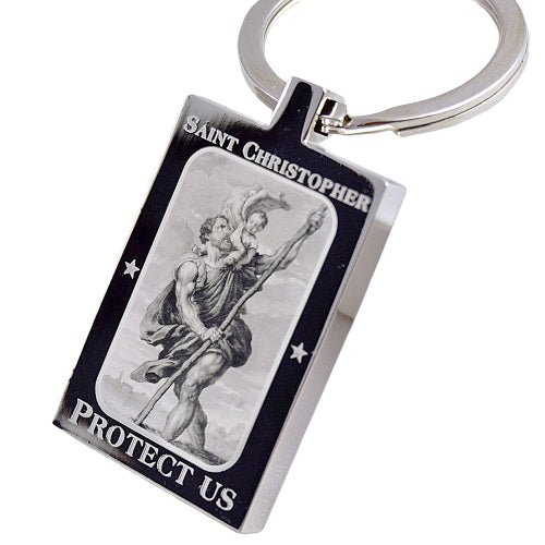 Personalised Saint Christopher Stainless Steel Keyring Keychain - Engraved Memories